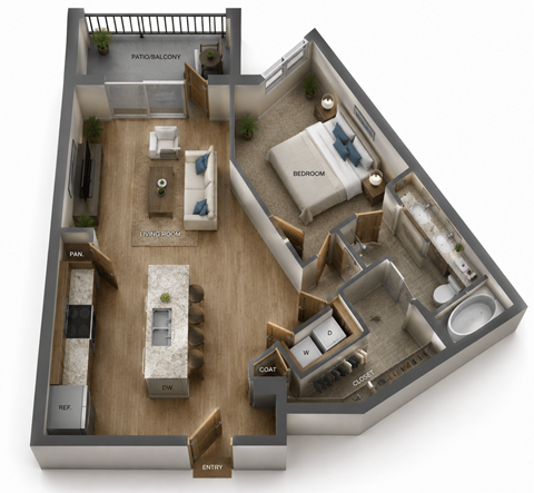 Floor plan for 1 bed, 1 bath, 786 sqft